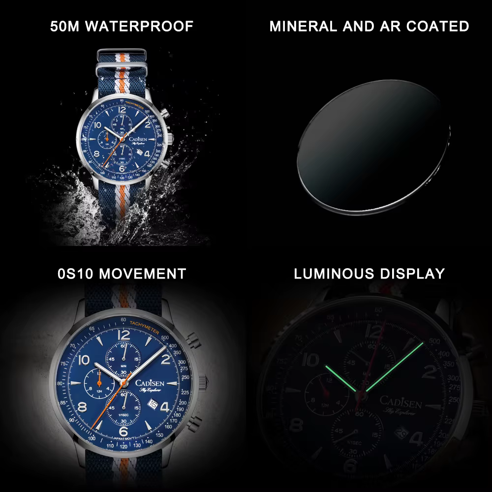CADISEN montres pour hommes montre à Quartz de luxe