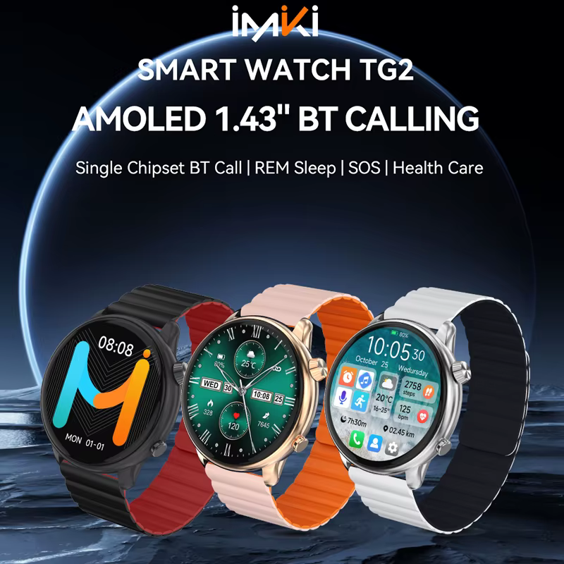 IMIKI TG2 Smartwatch 1.43 "AMOLED HD affichage étanche sport Bluetooth appel musique 3D Surround Fitness montre intelligente hommes femmes