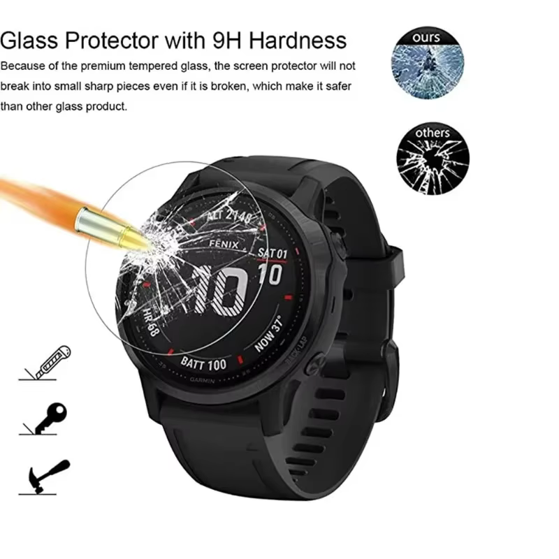 Verre trempé pour Garmin Fenix 8 7 7S 7X 6 6S 6X Pro Sapphire HD Film de protection d'écran pour montre intelligente