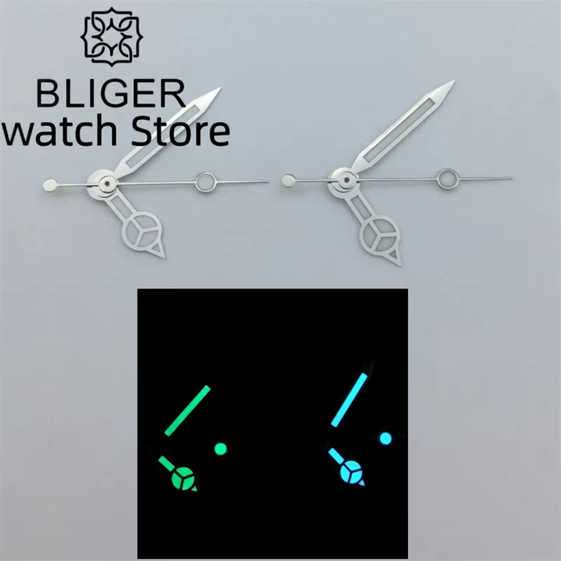 Aiguilles de montre lumineuses vertes/bleues BLIGER compatibles avec les mouvements ETA 2836 2824 Miyota 8205 8215 821A Mingzhu DG 2813 3804 NH35 NH36
