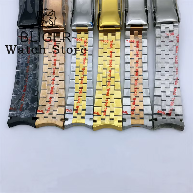 BLIGER 20mm 904L acier jubilé or moyen deux tons montre-Bracelet Bracelet solide vis liens extrémité incurvée