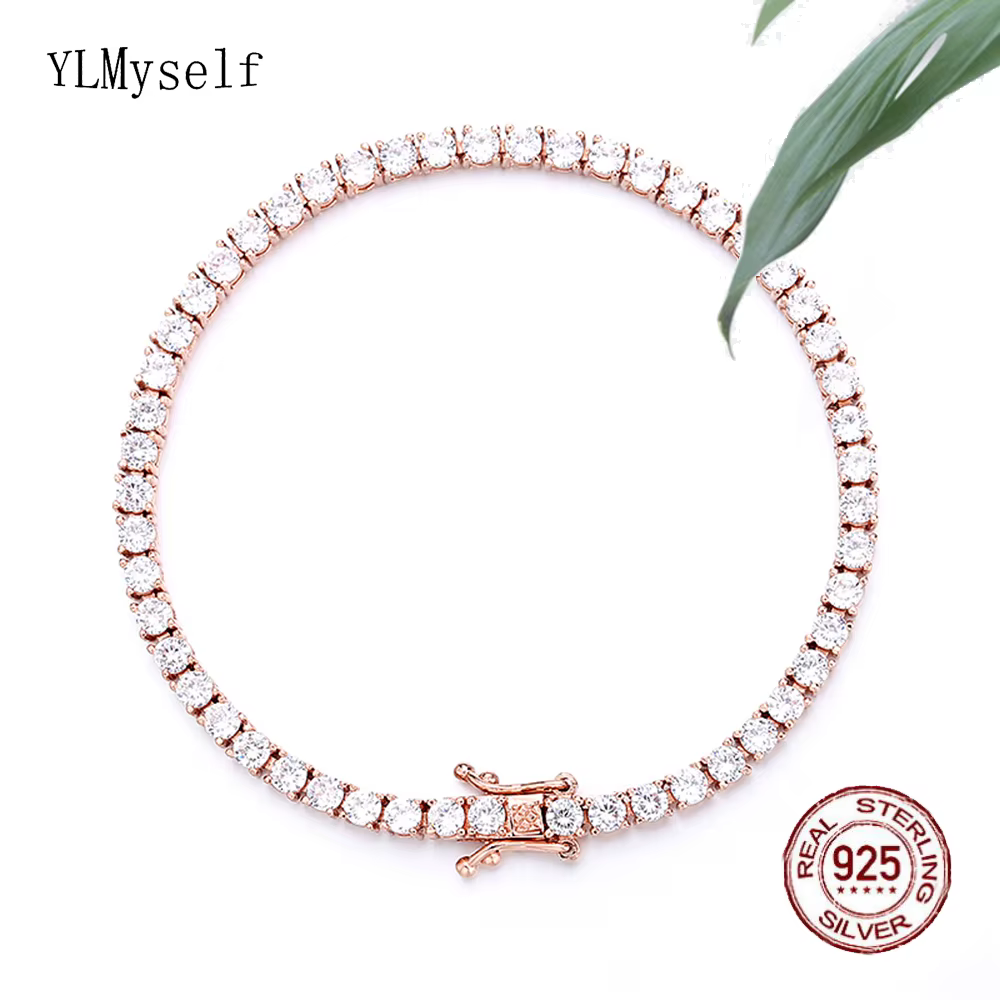 Bracelet tennis plaqué or rose en argent sterling 925 – Pavé Sparkly CZ de 3 mm, réglable 14 à 21 cm, cadeau éternel pour femme