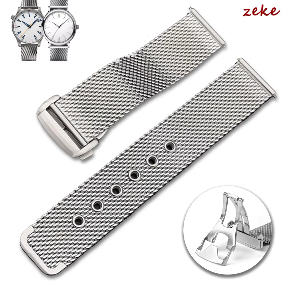 Pour Omega Seamaster 20mm 22mm Bracelet en maille argentée Interface plate