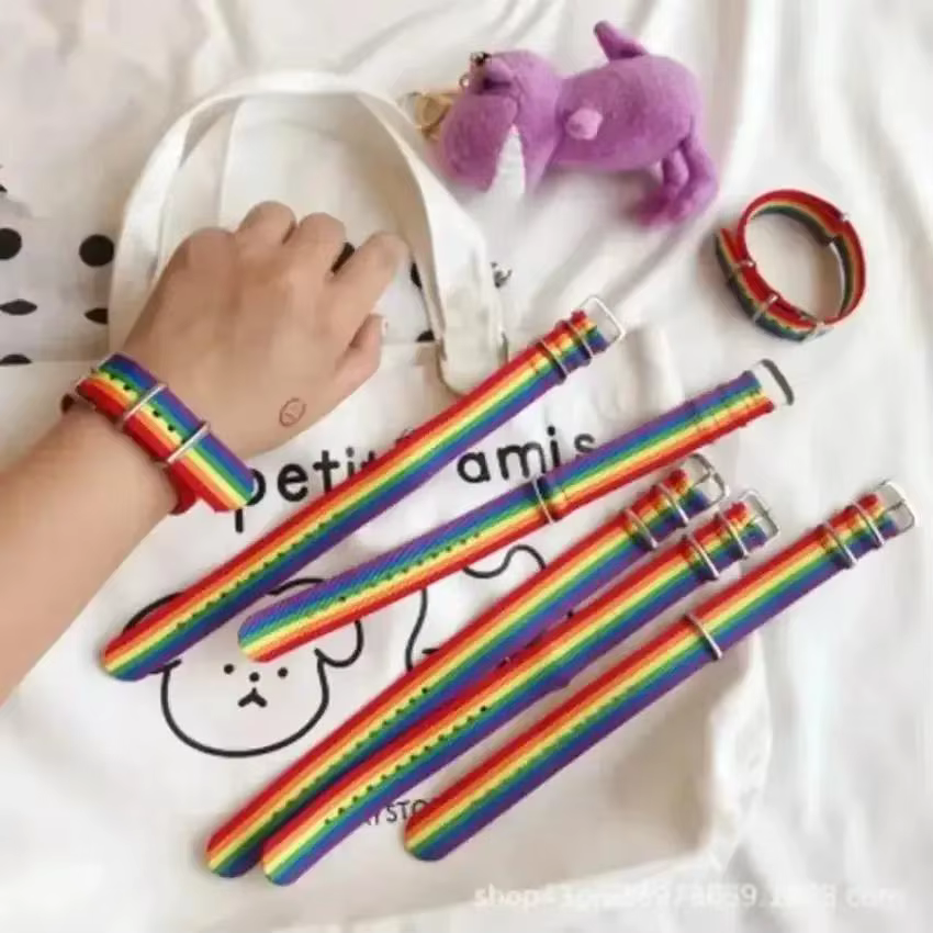 Bracelet arc-en-ciel personnalisé à la mode, couleur arc-en-ciel, pour Couple, en toile tissée d'été, cadeau d'amitié créatif