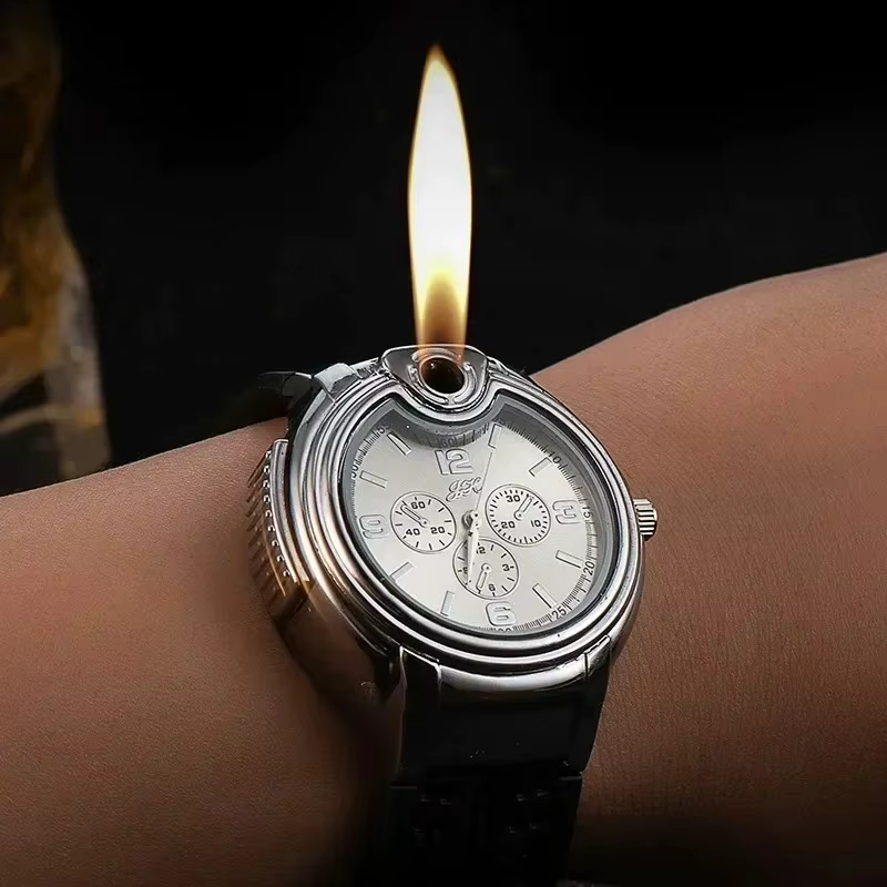 Briquet de montre à gaz en métal pour hommes, tendance, coupe-vent, Portable, Rechargeable, allume-cigare, cadeau de personnalité Cool et à la mode
