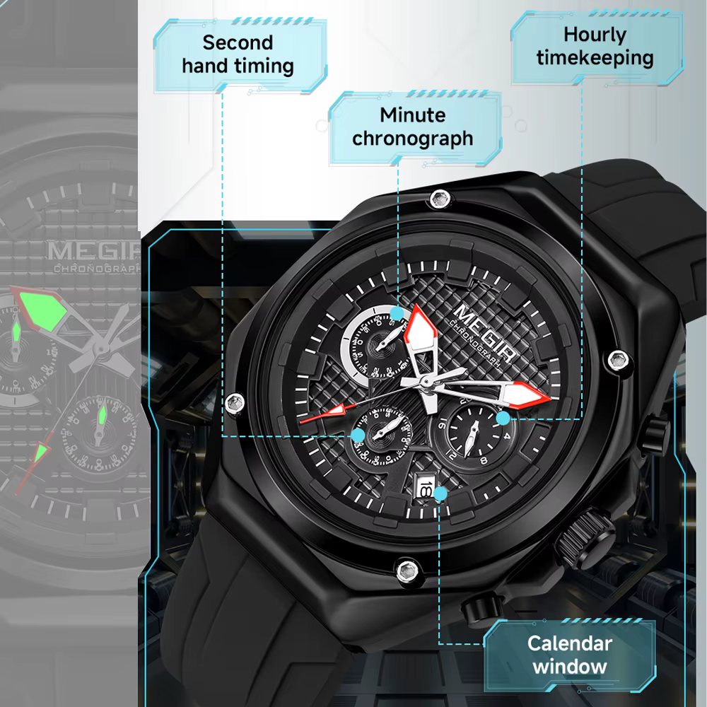 MEGIR haut montre de luxe pour hommes chronographe étanche lumineux homme montre-bracelet Date semaine Quartz