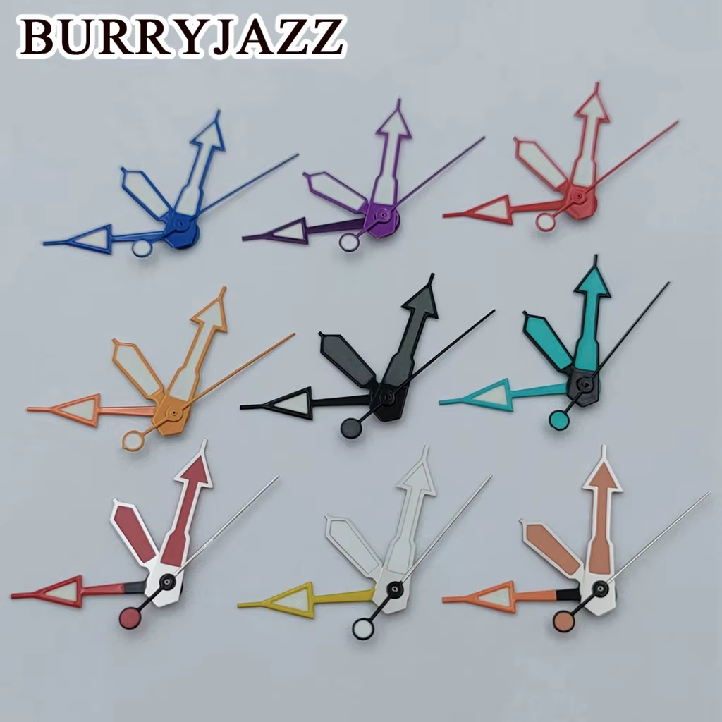 BURRYJAZZ NH34 GMT aiguilles de montre noir bleu blanc Orange rouge