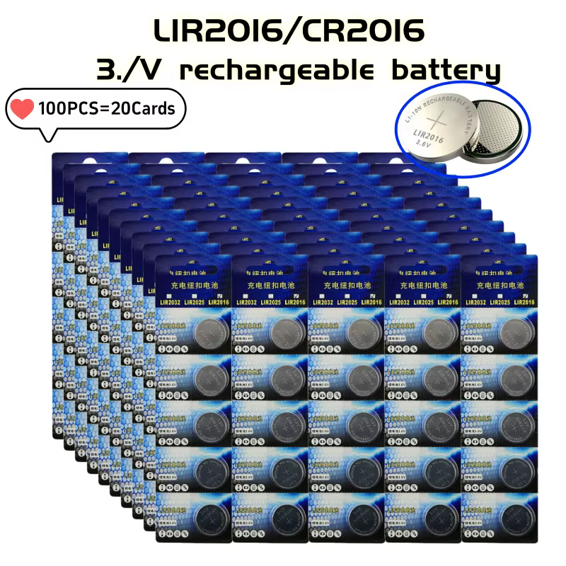 2-100 pièces LIR2016 batterie Rechargeable 3.6V 20mAH