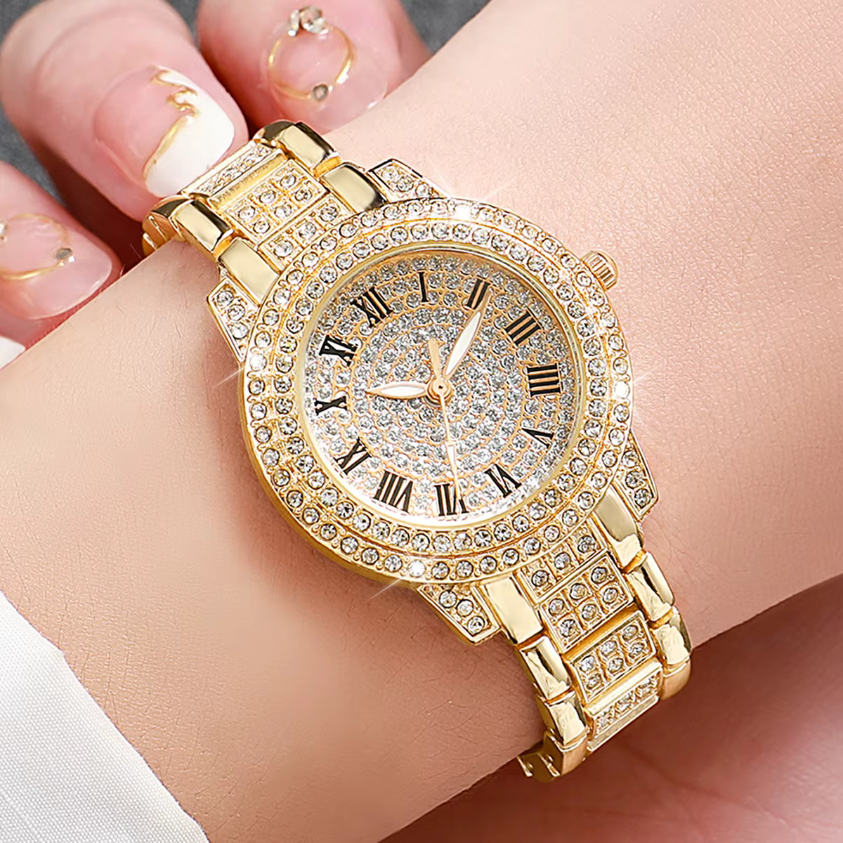 2 pièces mode diamant femmes montres montre en or dames