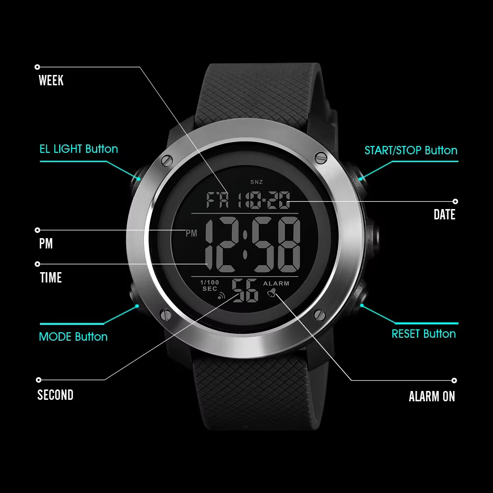 Montre de sport numérique étanche pour homme