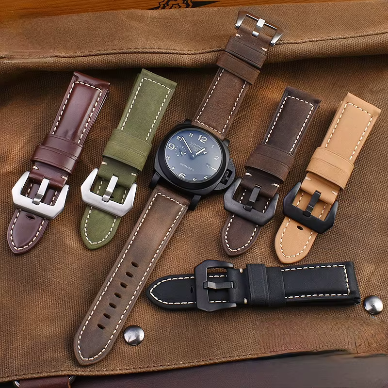Bracelet de montre en cuir véritable pour homme