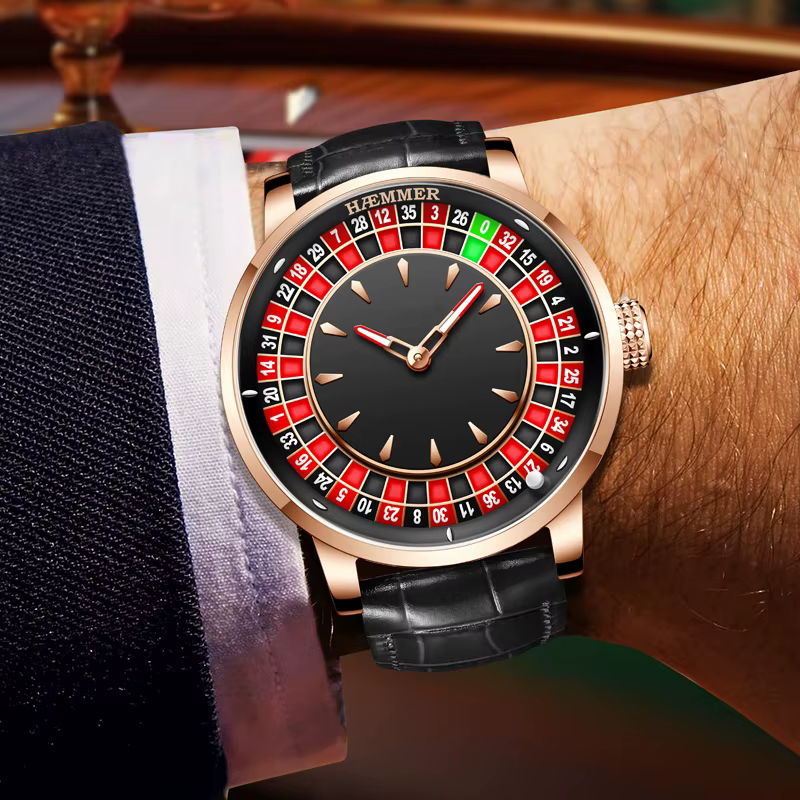 HAEMMER Design haut de gamme nouvelle montre mécanique NH35 cadran rotatif Las Vegas Roulette thème de bureau