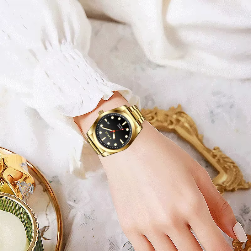 LIGE mode or femmes montres en acier inoxydable étanche montre à Quartz