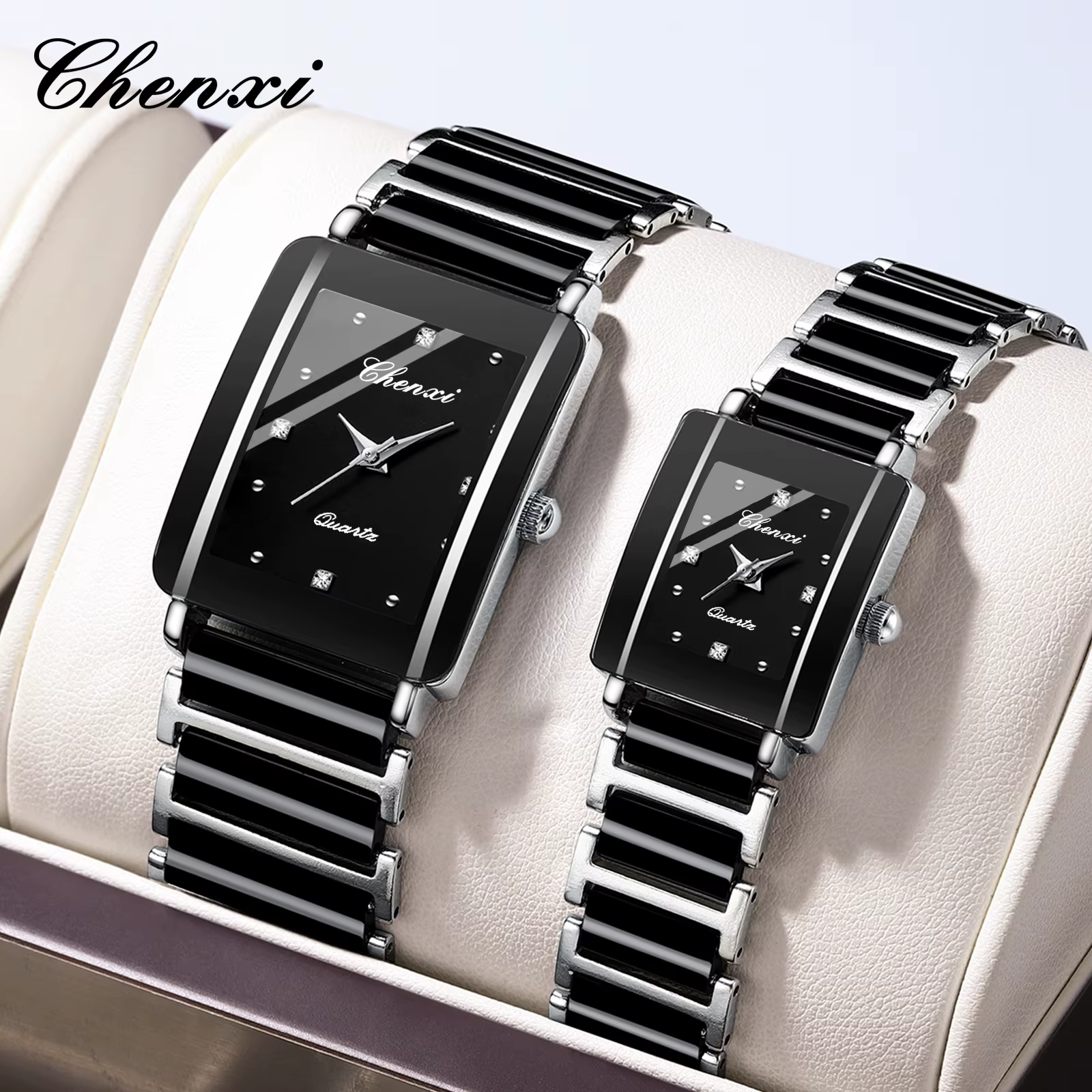 CHENXI 104A montres de Couple de luxe étanche relojes para damas montre-bracelet pour femme et homme bracelet en céramique simulée cadeau