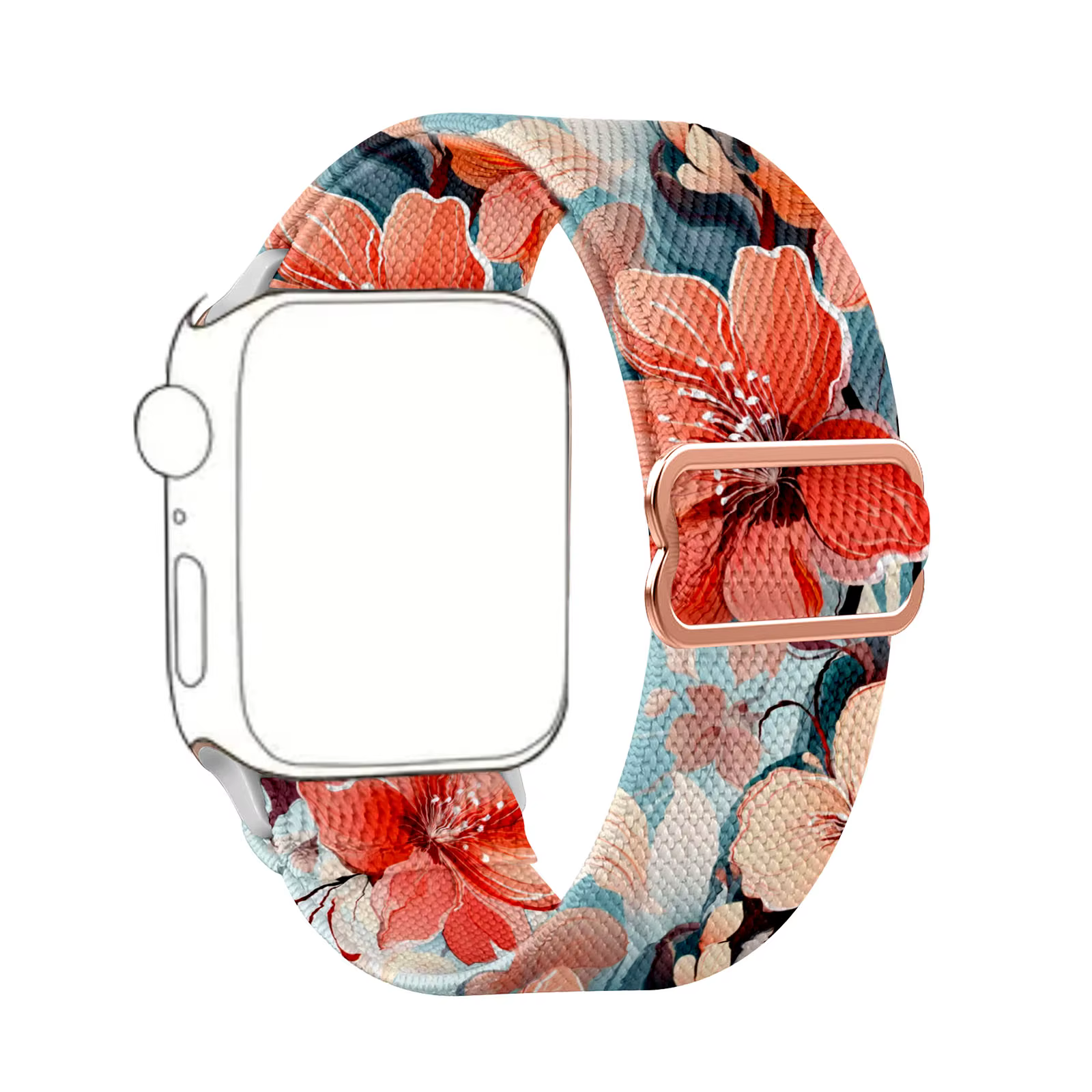 Bracelet Nylon à Motif Fleuri Peint pour Apple Watch 38-49mm - Sangle Respirante avec Fermoir Coulissant en Acier Inoxydable (Séries 3-10/SE/Ultra/Ultra2)