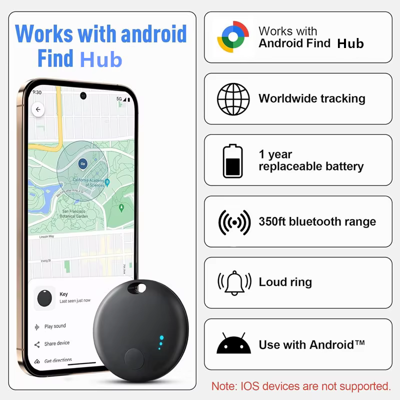 Étiquette de suivi aérien Android, étiquettes intelligentes Bluetooth, fonctionne avec Google Find Hub App, dispositif de localisation, détecteur d'articles pour clés, sac à dos de bagages