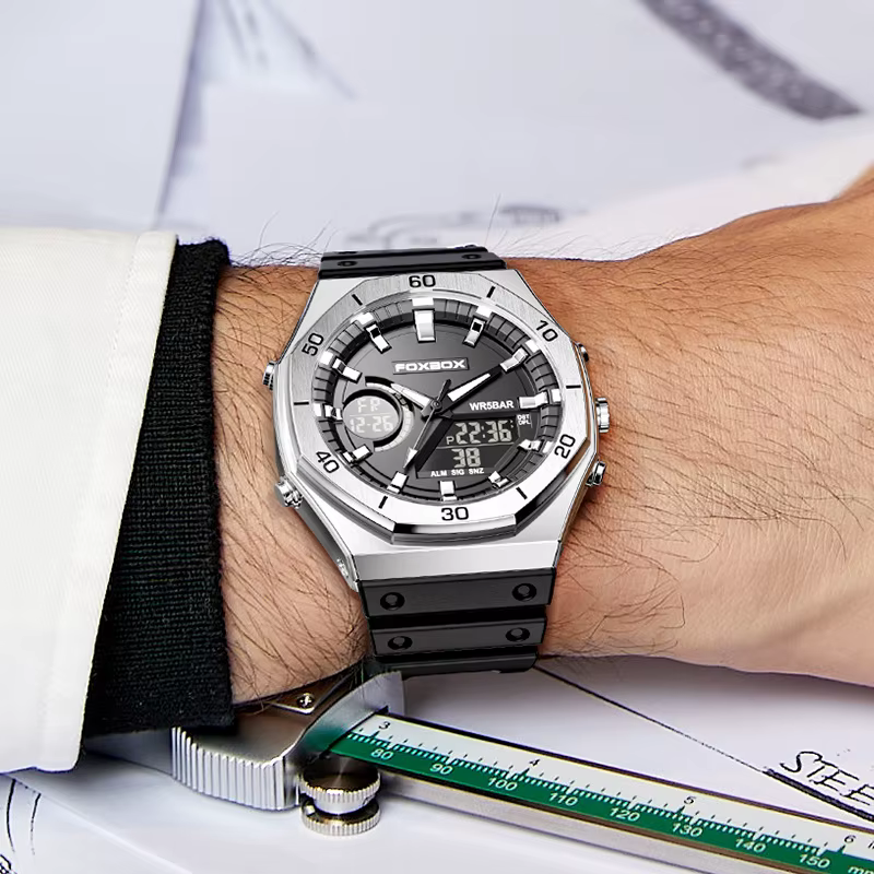 LIGE montre militaire Casio double affichage numérique sport
