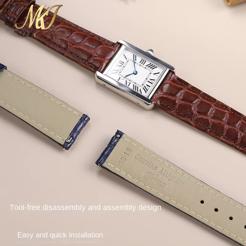 Bracelet en cuir de crocodile pour montre CARTIER Tank CLÉ DE RONDE