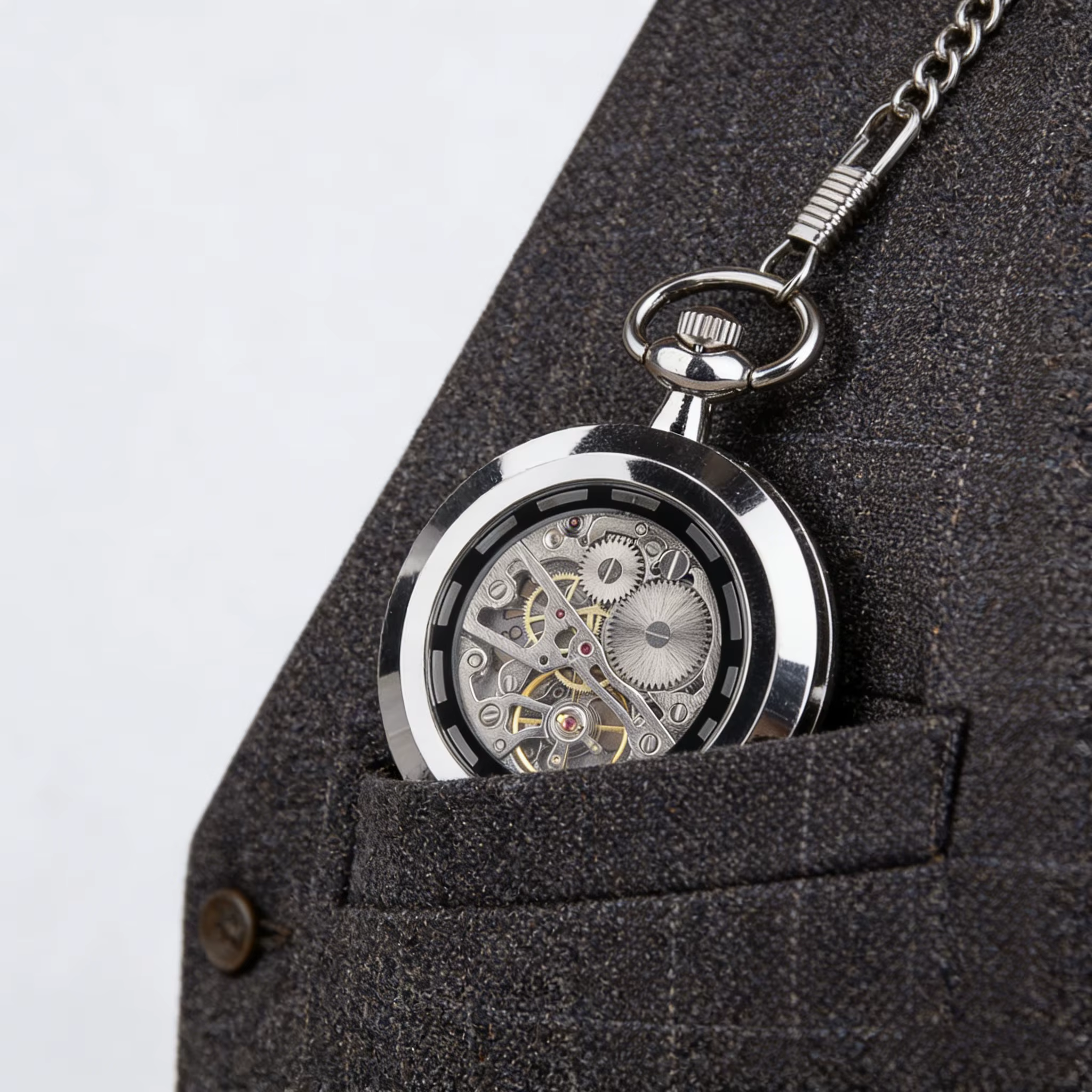 Montre de poche mécanique squelettée noire/argentée