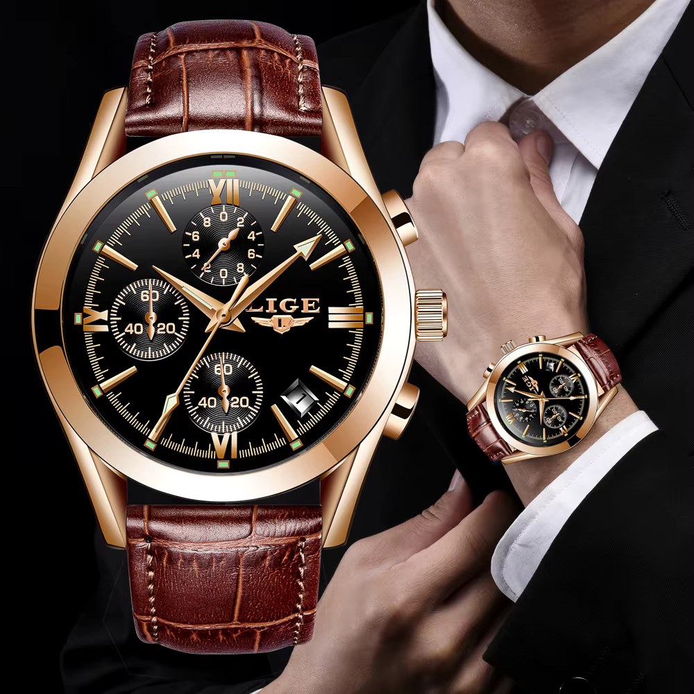 LIGE mode hommes montres haut de gamme de luxe militaire montre à Quartz