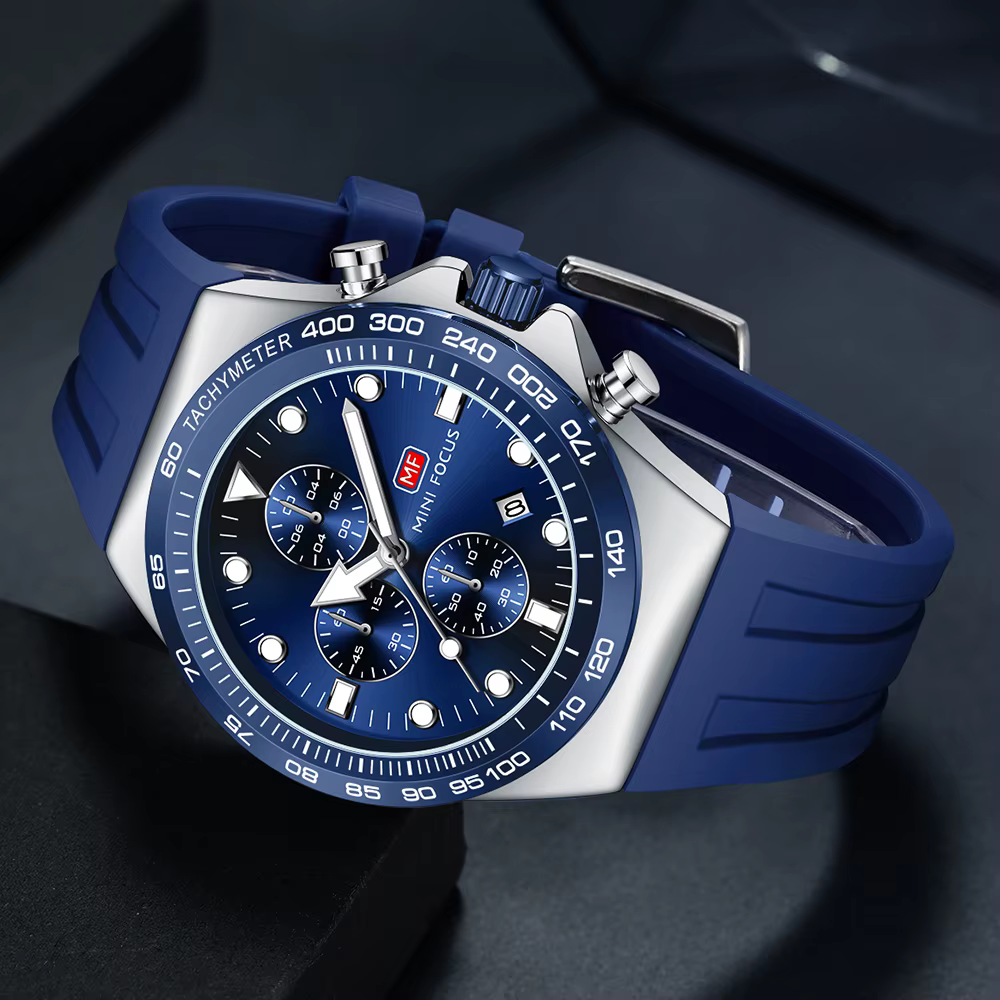 MINI FOCUS Sport chronographe montre à Quartz pour hommes mode bracelet en Silicone montre-bracelet étanche avec aiguilles lumineuses Date 0488