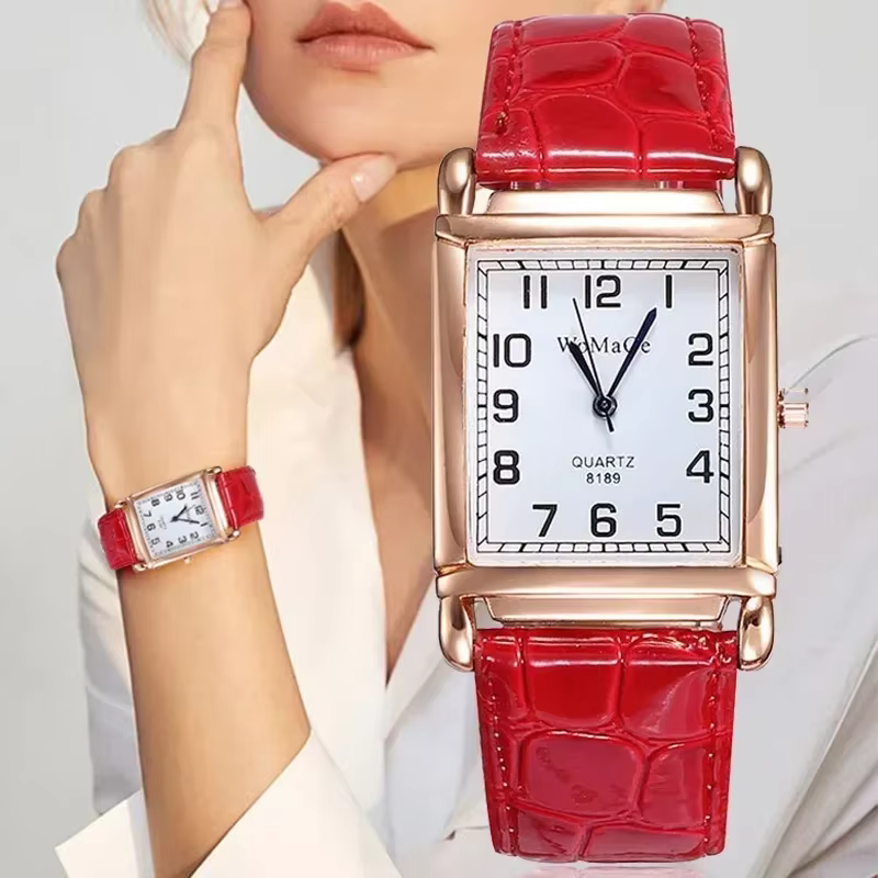 Montre à quartz avec bracelet en cuir pour femme
