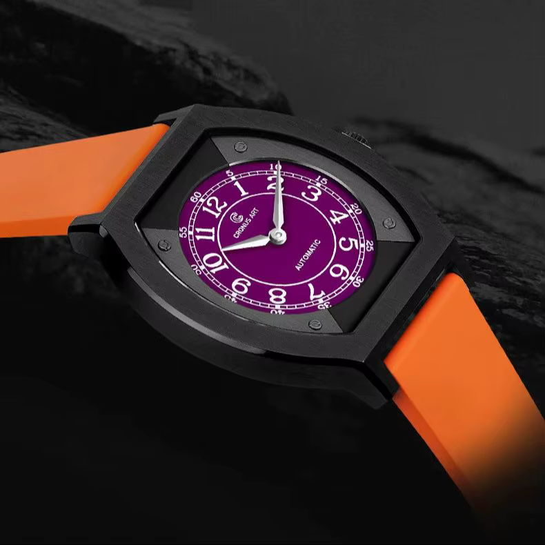 CRONUSART hommes montre automatique 41mm titane Tonneau mécanique montre-bracelet lumineux FKM bracelet en caoutchouc fluoré Micro Rotor
