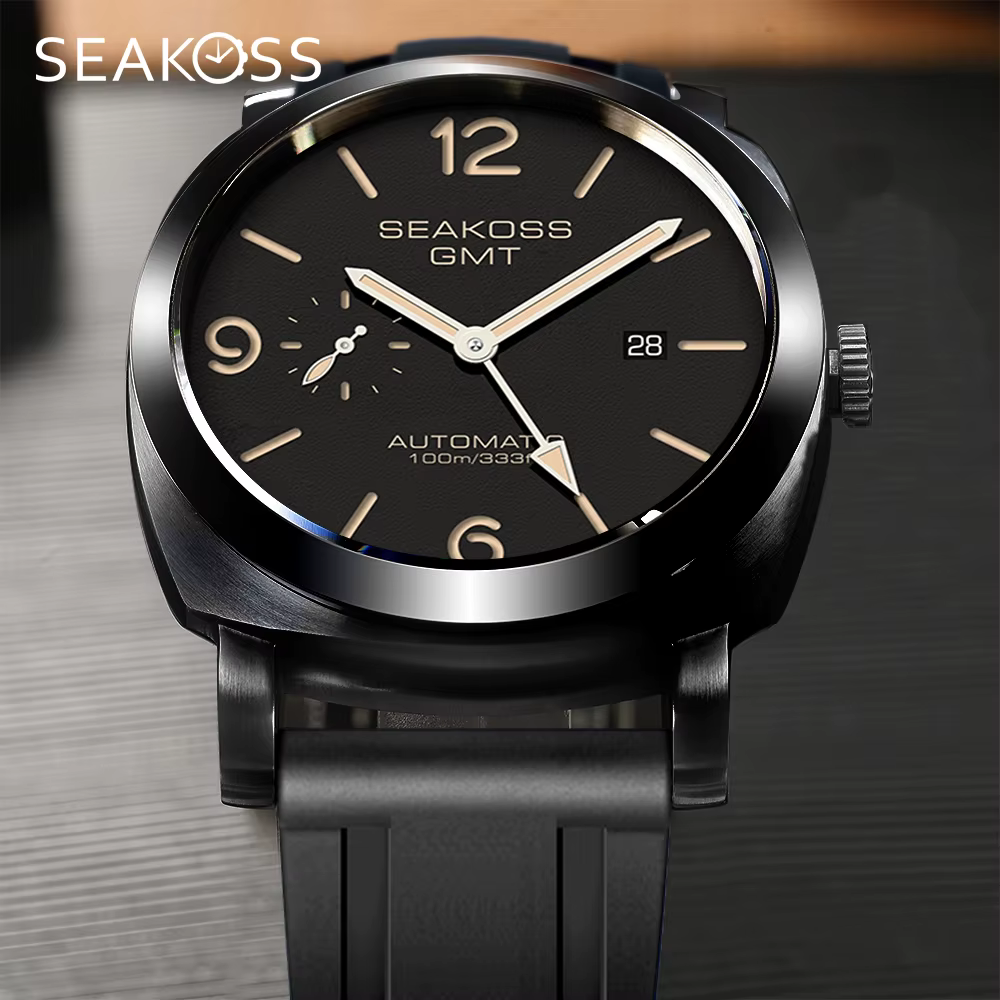 SEAKOSS 100m plongée hommes GMT montres mécaniques automatiques 1963 horloge 2557 mouvement mouette montres-bracelets saphir Super lumineux