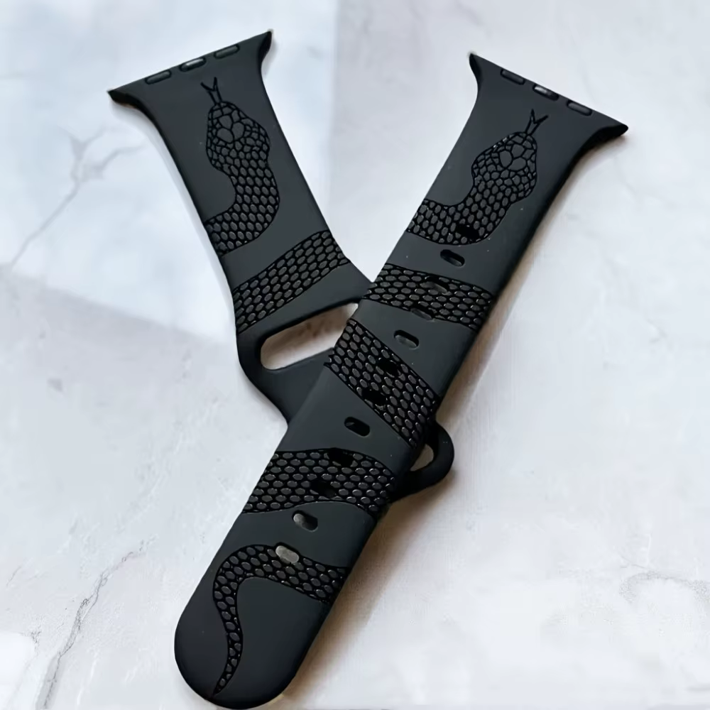 Nouveau bracelet en silicone gravé motif serpent pour Apple Watch 44mm 42 46 38 49 40 41 45mm