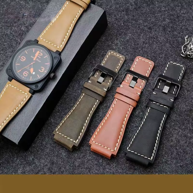 Bracelet de montre en cuir véritable pour Bell Ross BR01/BR03