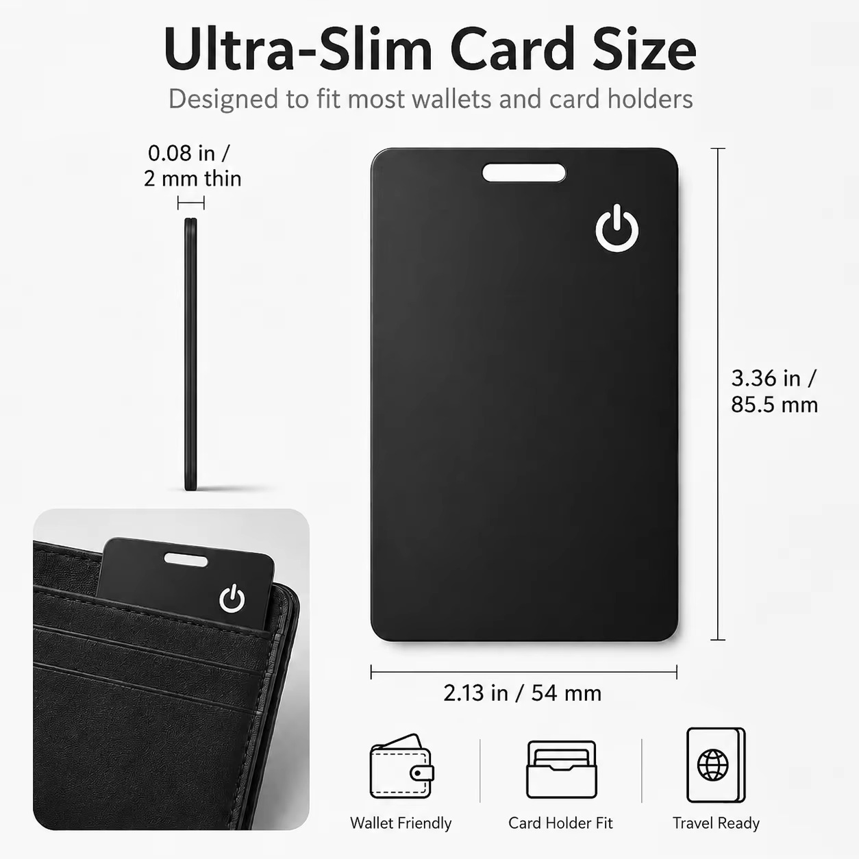 Carte de suivi de localisation pour portefeuille avec recharge sans fil Android - Localisateur GPS étanche compatible avec l'application Google Find My