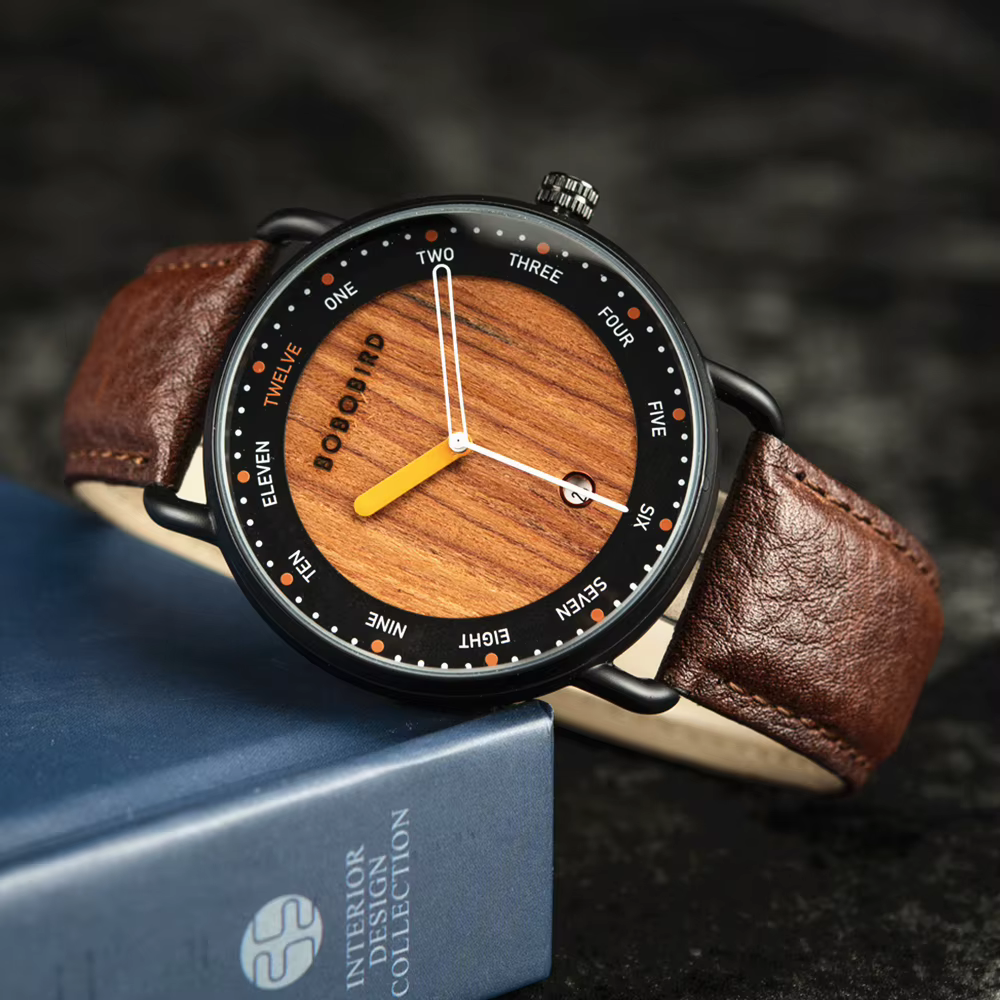 BOBO BIRD Montre à quartz en bois pour homme