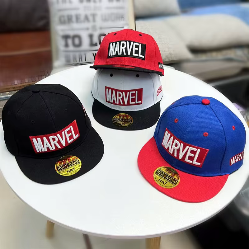 Casquette de baseball en coton et polyester à visière plate avec logo Marvel, lettres de super-héros, figurine d'anime, accessoire de décoration pour garçon et fille, cadeau