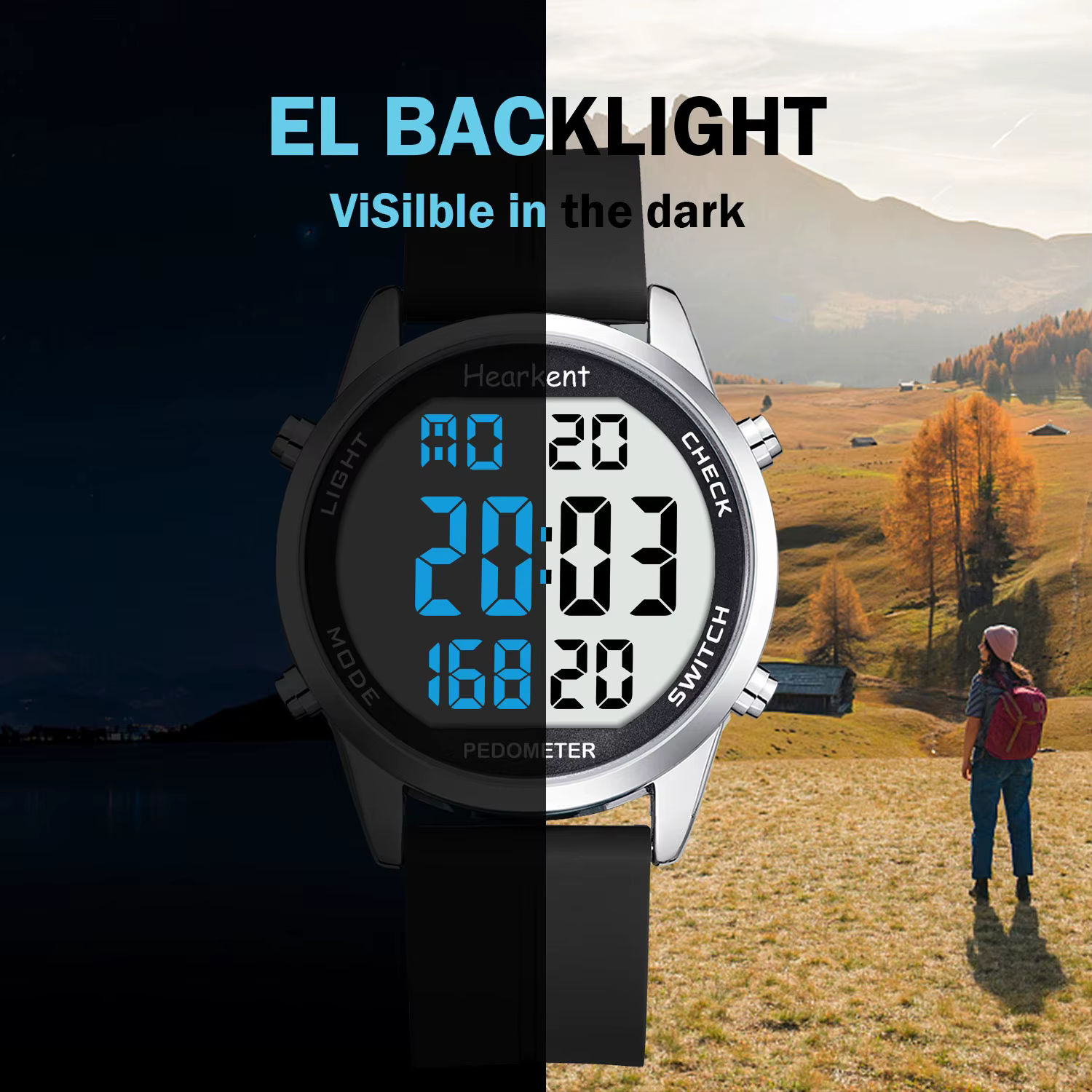 Hearkent podomètre montre hommes/femmes Sports de plein air montres étape compteur de calories rétro-éclairage LED pour traqueur de marche pas de Bluetooth