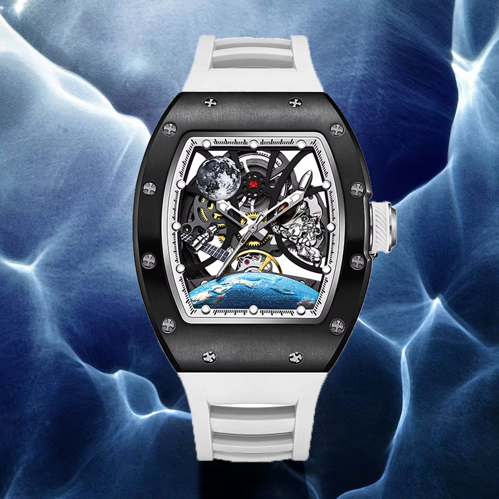 Montres automatiques pour hommes mode Tonneau horloge mécanique cadran terre étanche luxe lumineux squelette