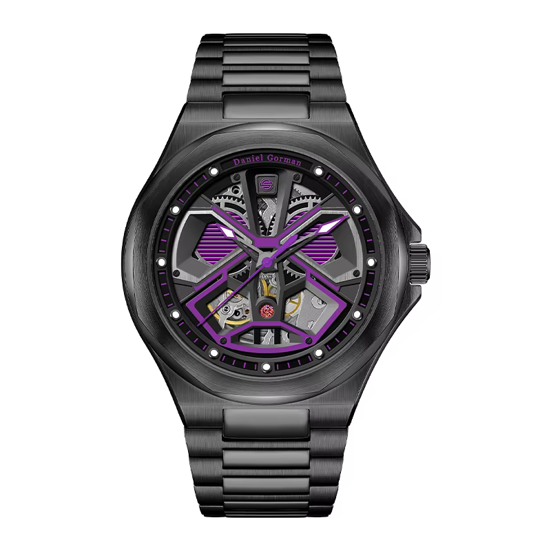 DG Montre automatique de luxe colorée entièrement ajourée
