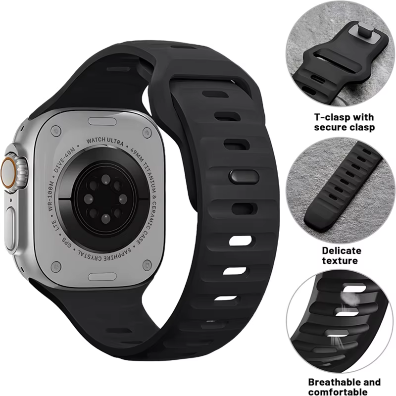 Bracelet en silicone pour Apple Watch 44mm 45mm 41mm 40mm + protecteurs d'écran