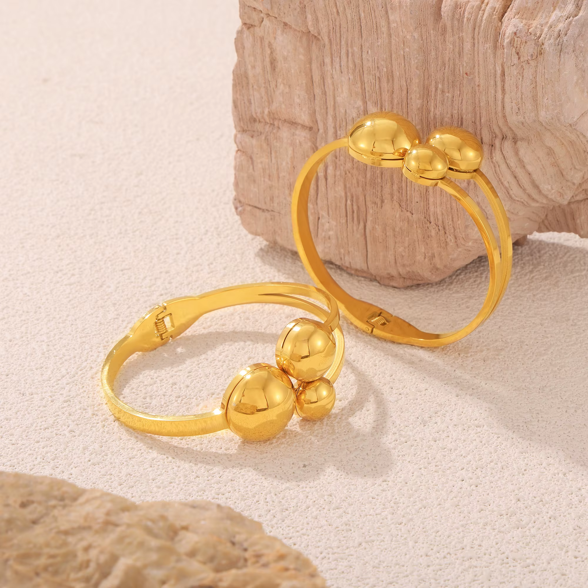 Bracelet rond en acier inoxydable à 3 boules pour femmes, double couche, plaqué or, personnalisé, accessoires de bijoux de luxe pour femmes