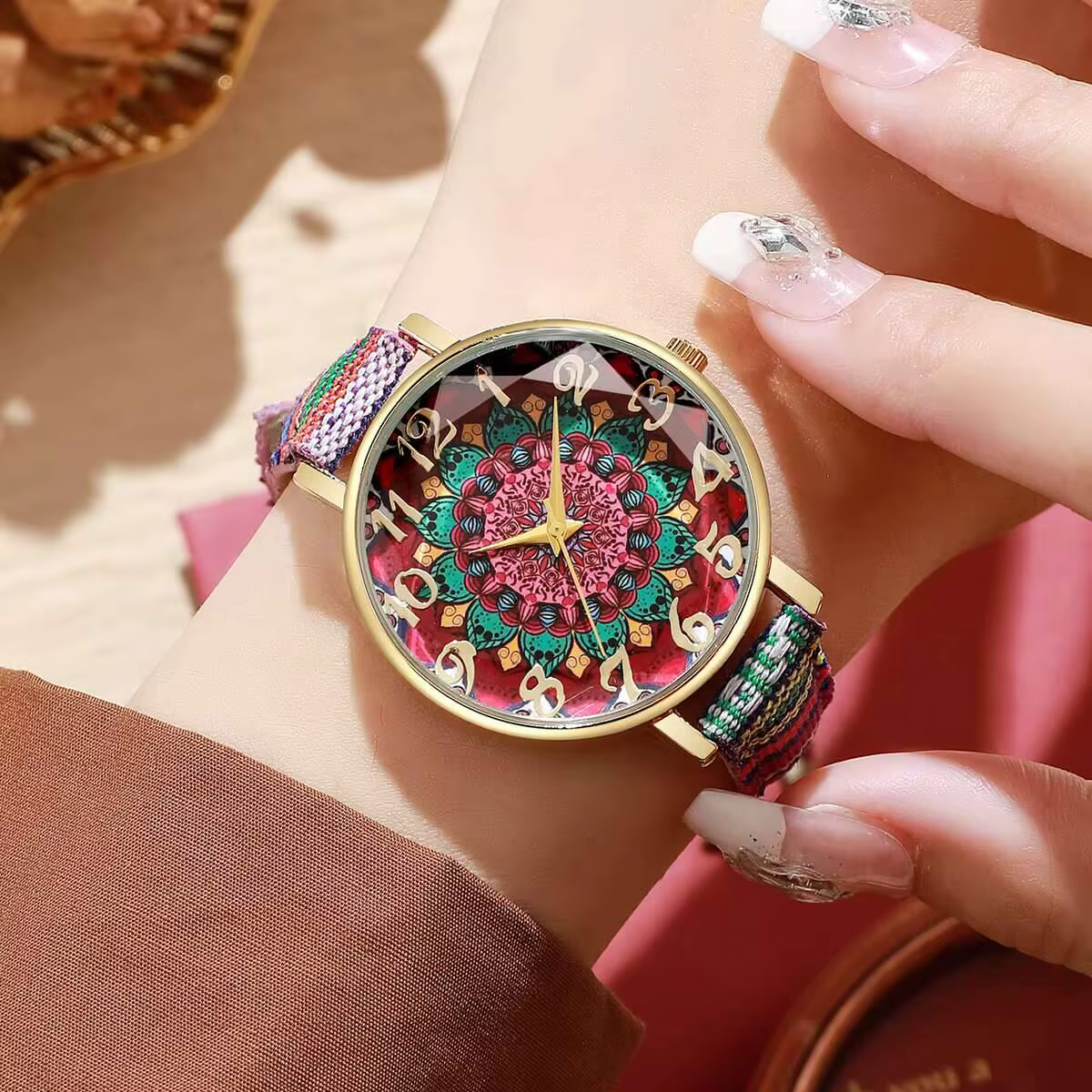 1/2/3/5 pièces mode femmes montres Vintage fleurs imprimé bracelet en polyuréthane montre à Quartz