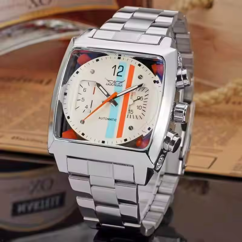 JARAGAR 569 montre mécanique automatique pour hommes de mode créative rétro carré calendrier semaine montres d'affaires