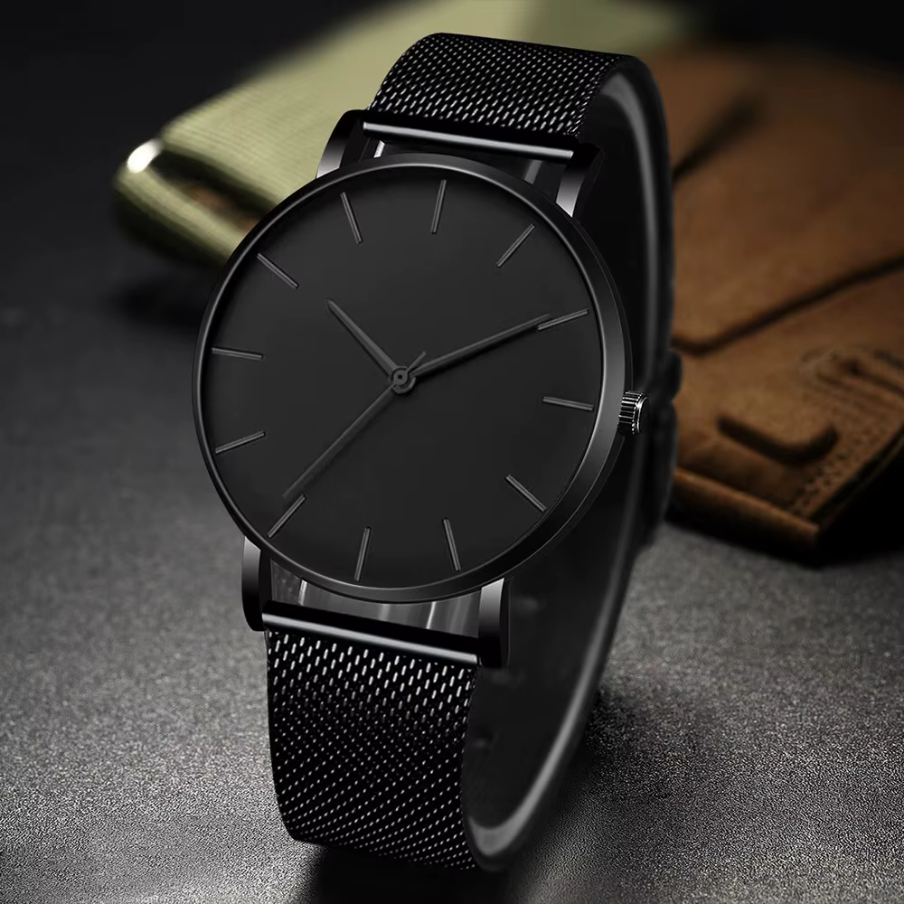 Montre à quartz ultra fine en acier inoxydable pour hommes, montre d'affaires simple, ceinture en maille, mode minimaliste, loisirs, 2023