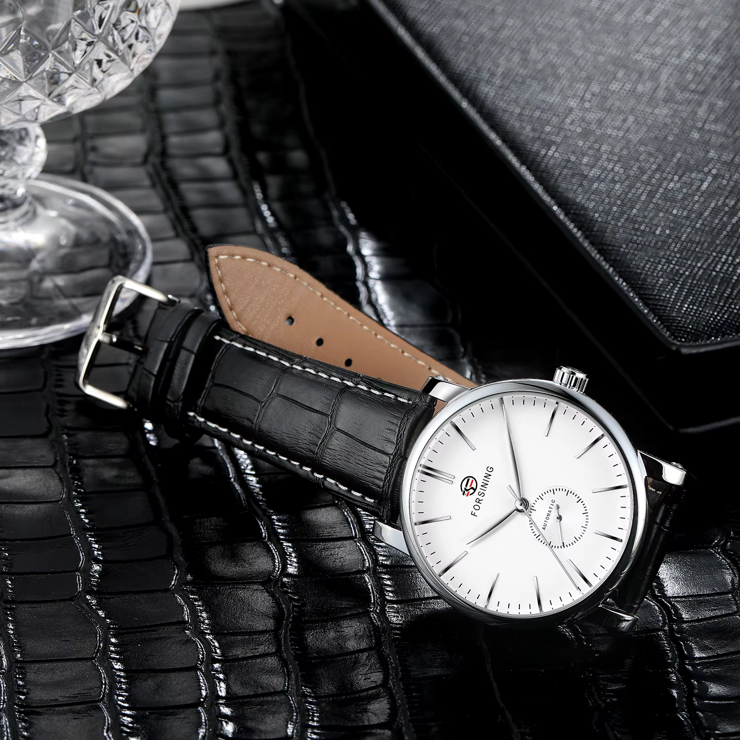 FORSINING luxe élégant hommes automatique mouvement mécanique montres bracelet en cuir mode Design décontracté affaires grand cadran