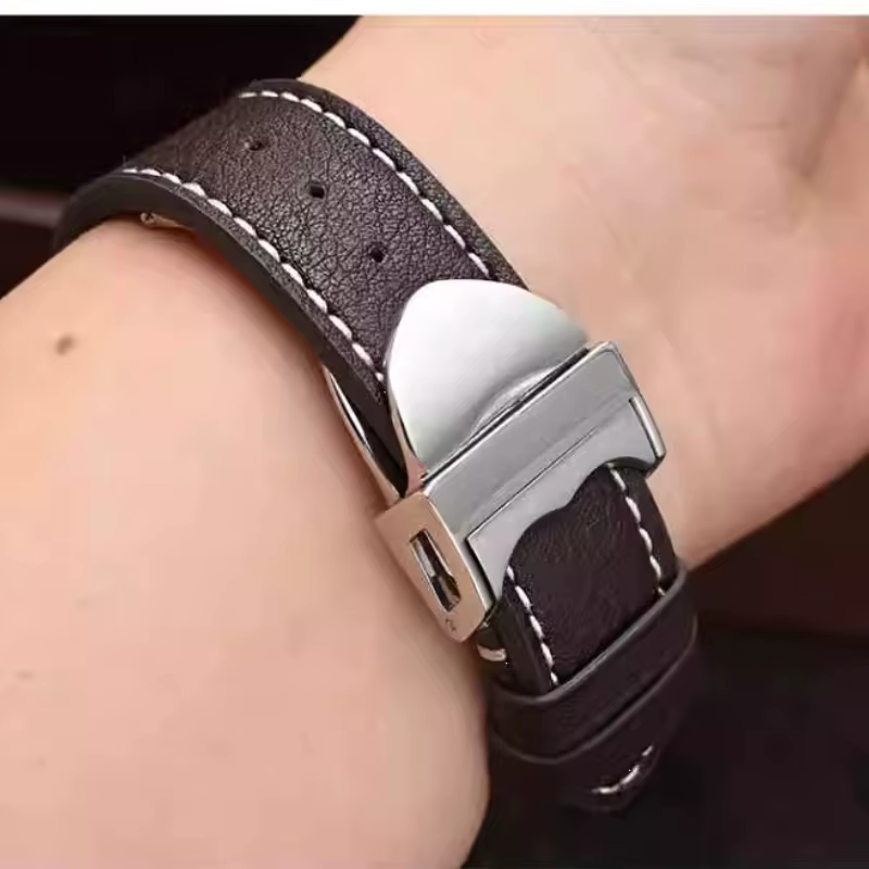 Bracelet de montre en cuir marron foncé pour homme