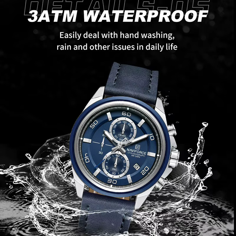 NAVIFORCE marque montres pour hommes bracelet en cuir véritable chronographe Quartz affichage de la Date montre-bracelet Sport étanche mâle cadeau horloge