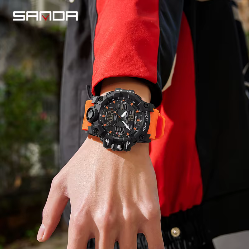 SANDA luxe G Style montre électronique pour hommes Sports de plein air LED analogique numérique chronographe militaire double affichage 50M étanche