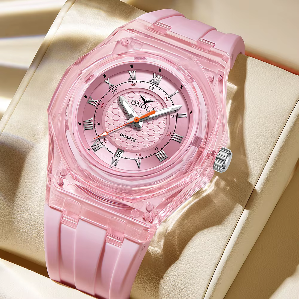 Mode Couple montre hommes et femmes marque ONOLA luxe étanche Transparent en plastique Silicone bande Quartz