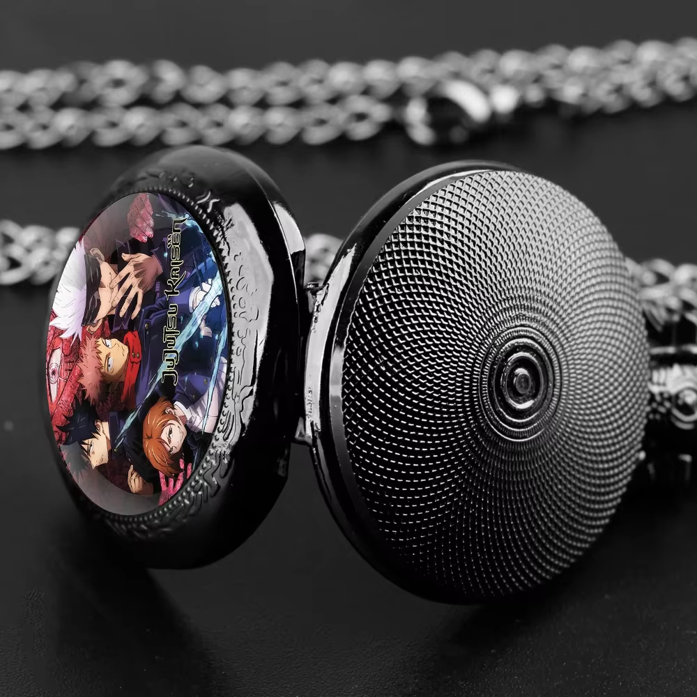 Montre de poche à dôme en verre Jujutsu Kaisen – Noyau à quartz + chaîne durable