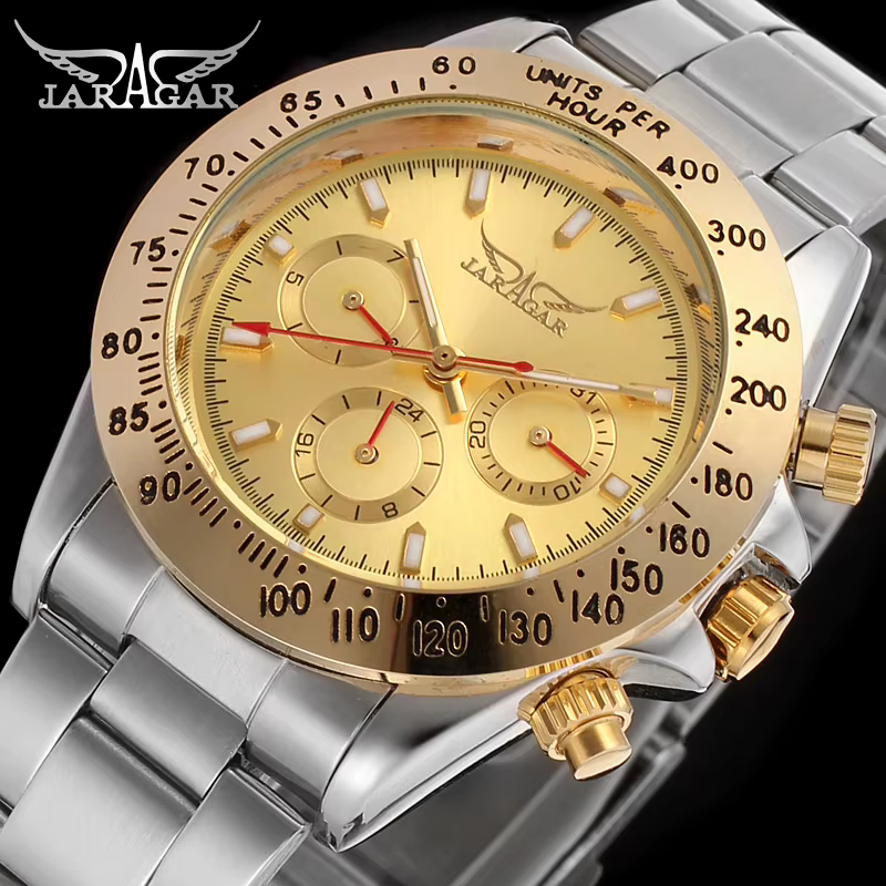 JARAGAR luxe multifonctionnel automatique homme montres en acier inoxydable Vintage mécanique étanche mâle poignet
