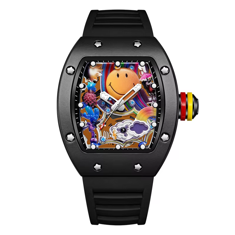 Montre à quartz homme Miller neuve forme tonneau cadran creux unique sport tendance étanche