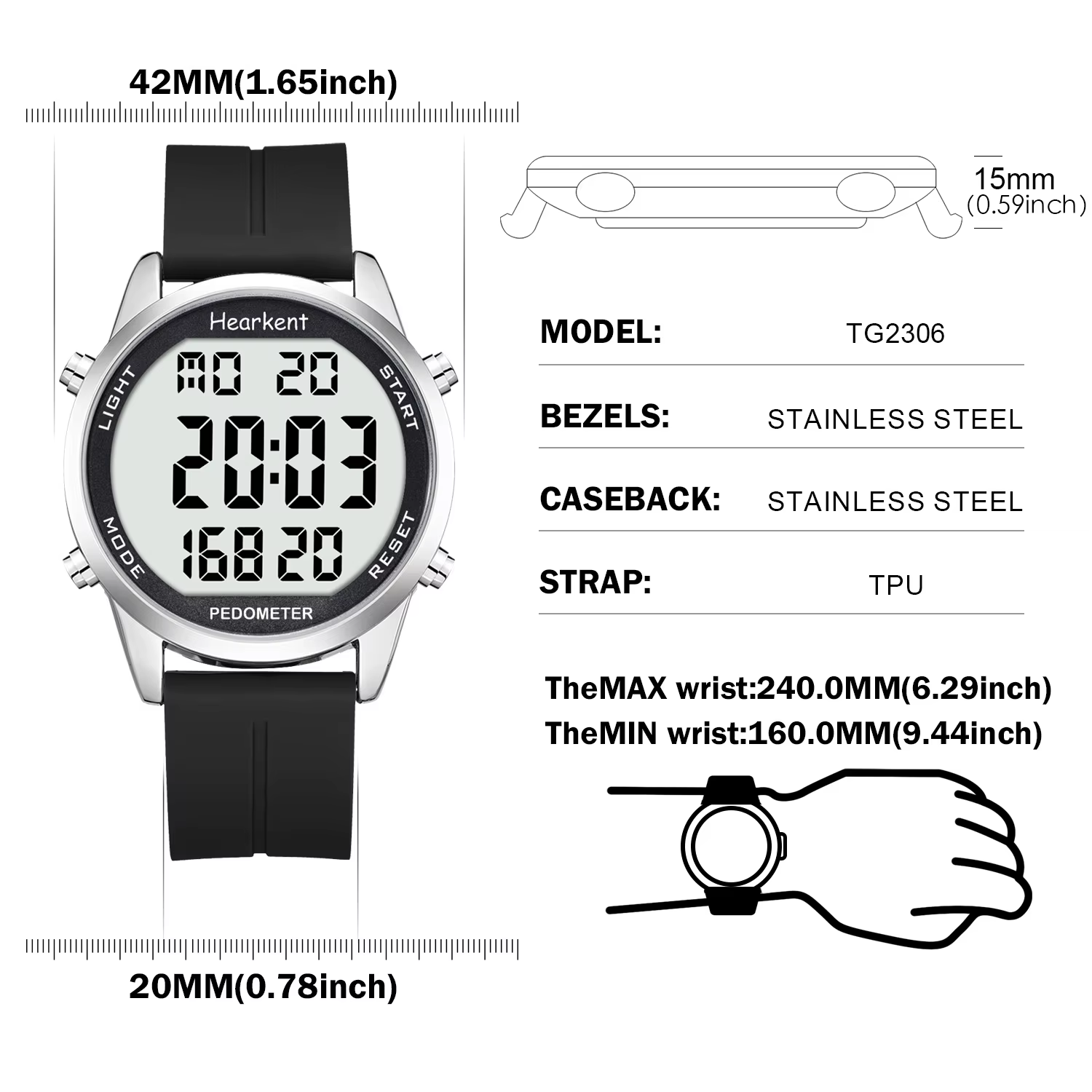 Hearkent podomètre montre hommes/femmes Sports de plein air montres étape compteur de calories rétro-éclairage LED pour traqueur de marche pas de Bluetooth